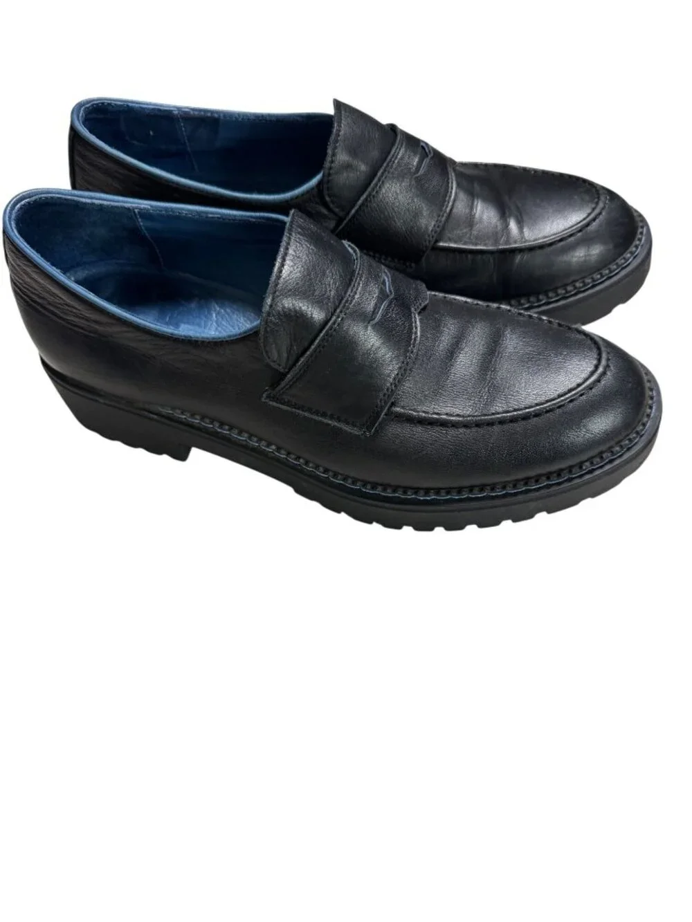 Bueno Black Leather Loafers Lugged Sole Womens Size 40 US 9.5- 10 Classic Career
